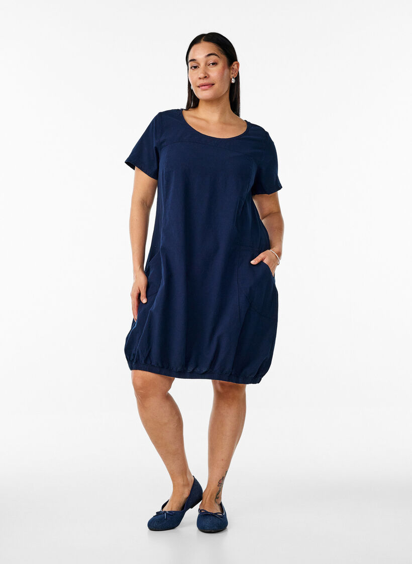 Short-sleeved cotton dress, Blue, Model image number 1