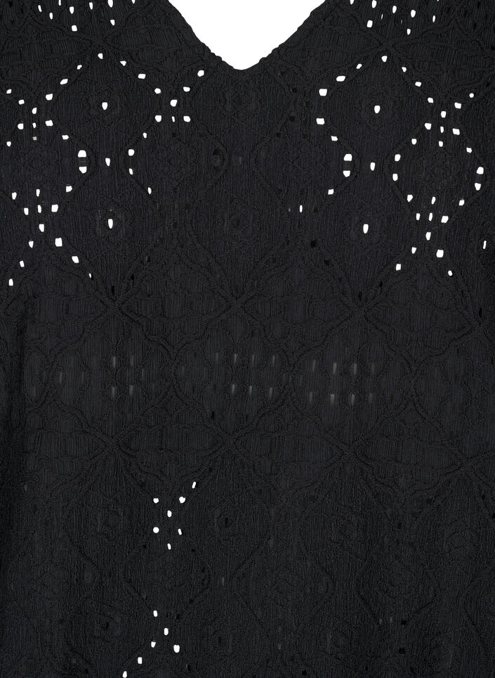 Long-sleeved blouse with V-neck and hole pattern, Black, Packshot image number 2