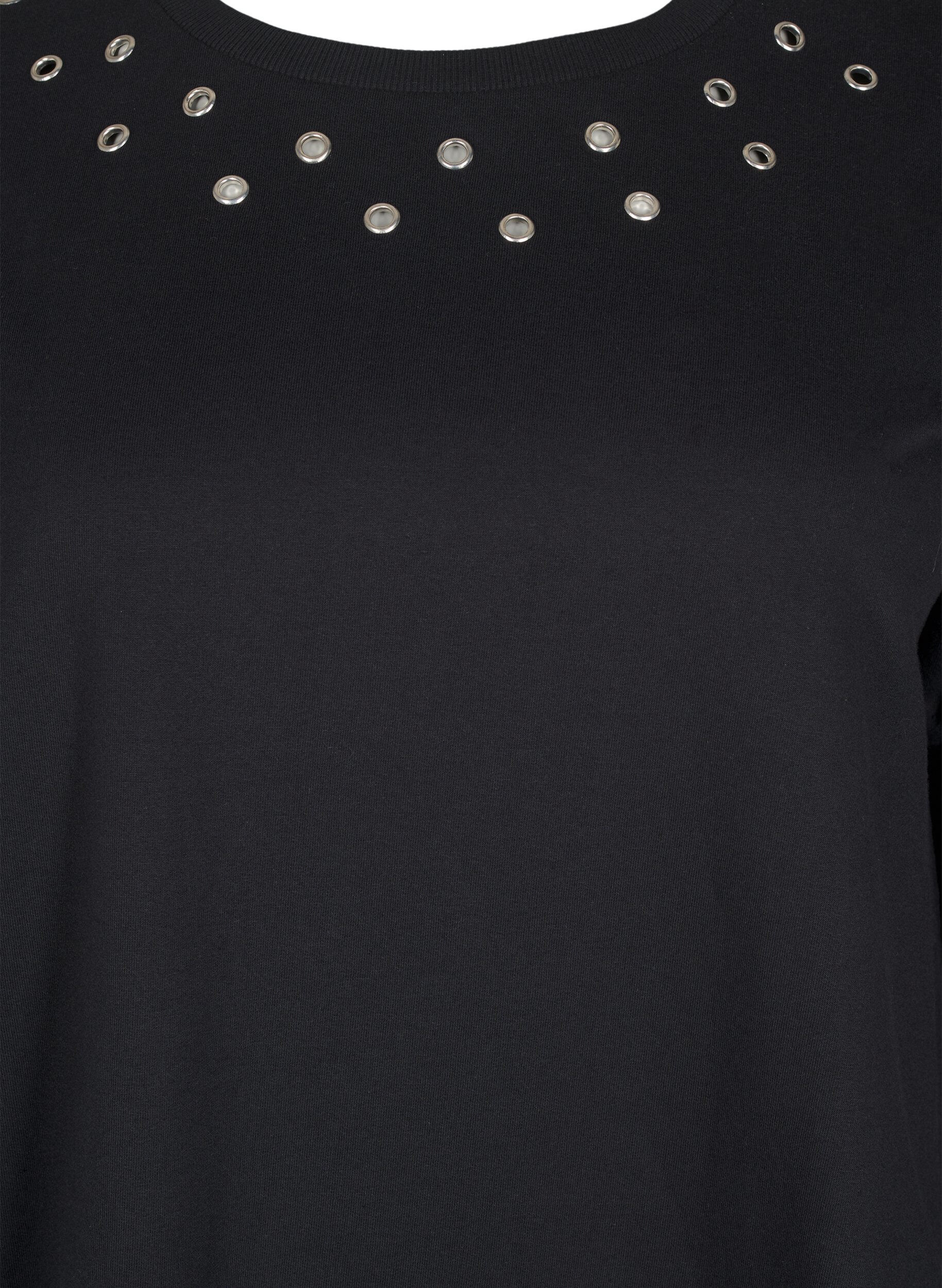 Zizzifashion Sweat tunic with metal details, Black, Packshot image number 2
