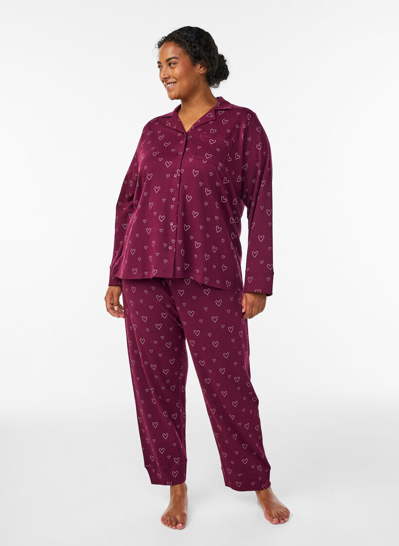Cotton pyjama shirt with chest pocket, Red, Model