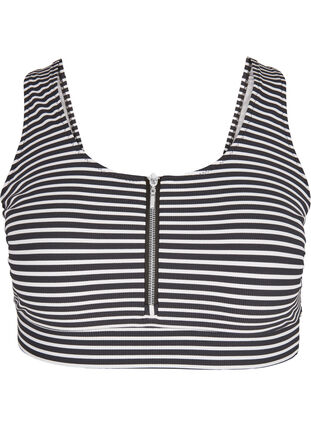 Striped bikini top with zip detail, Navy Striped, Packshot image number 0