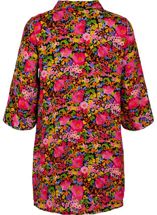 Floral viscose tunic with 3/4 sleeves, Neon Flower Print, Packshot image number 1
