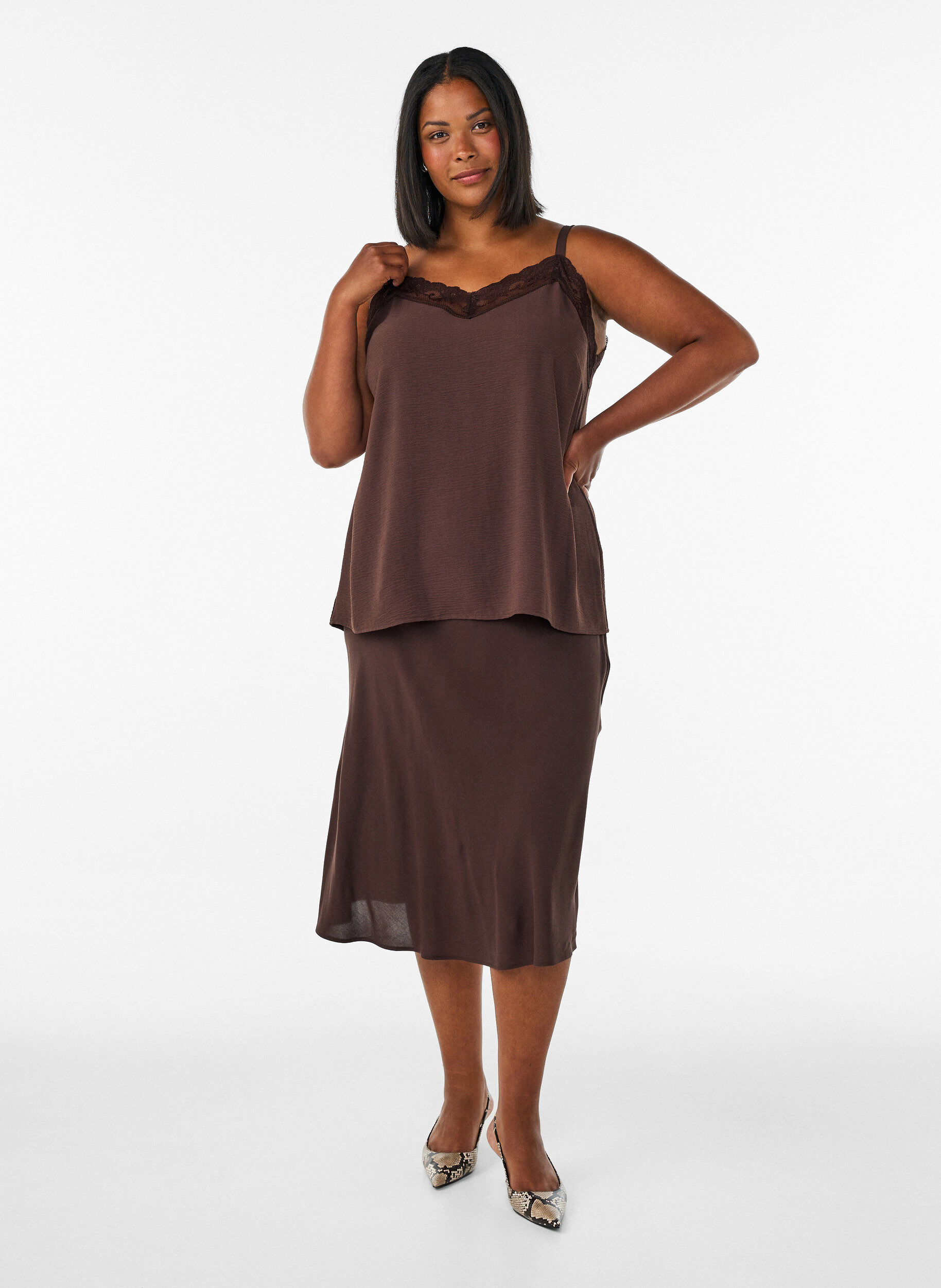 ZizzifashionViscose skirt with an elasticated waist, Brown, Model image number 1