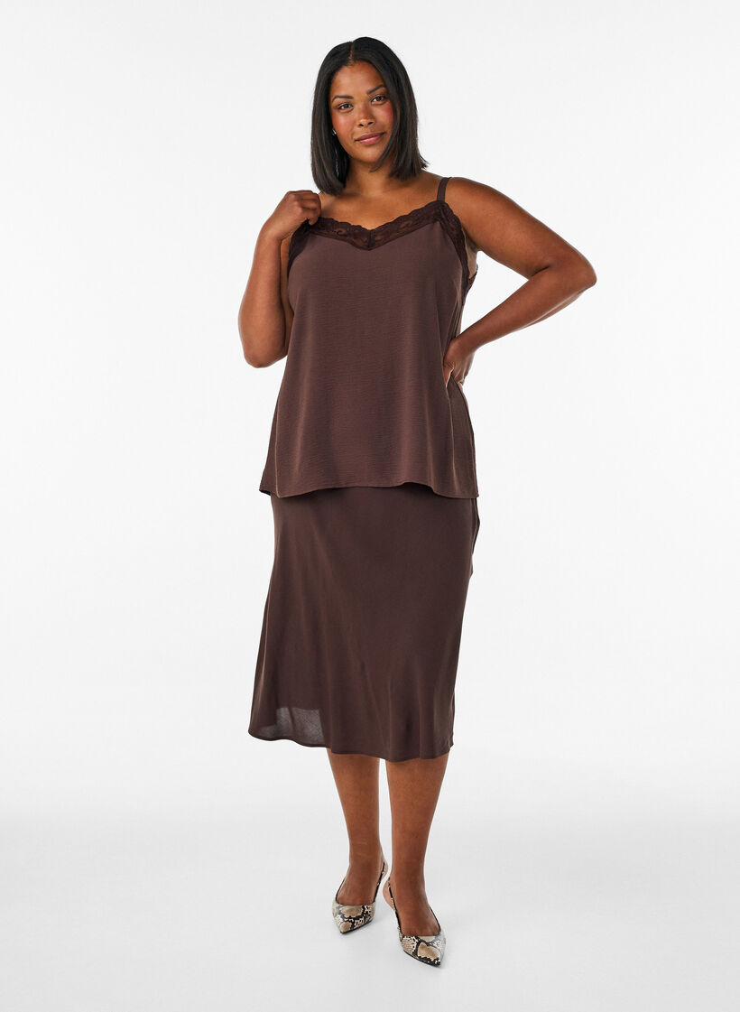 Viscose skirt with an elasticated waist, Brown, Model image number 1