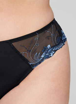 G-string with mesh and colored lace, Black Blue Comb, Model image number 1