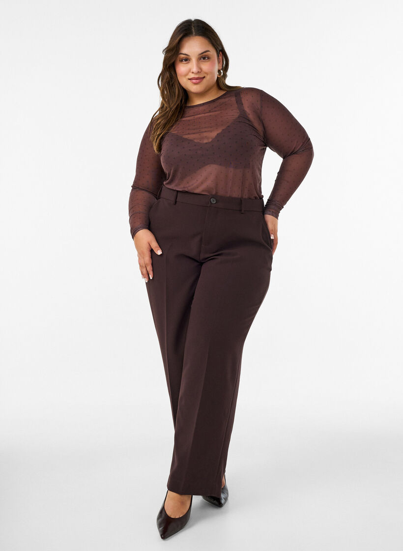 Mesh blouse with print, Brown, Model image number 1