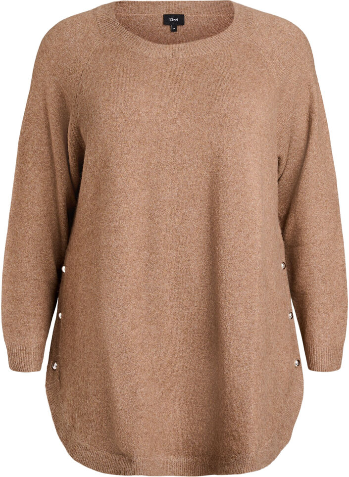 Long knitted blouse with ball buttons, Brown, Packshot image number 0