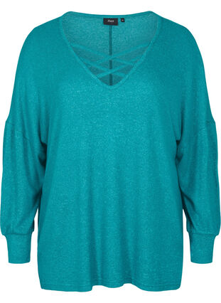 Promotional item - Long-sleeved viscose blouse with v-neck, Teal Green Melange, Packshot image number 0