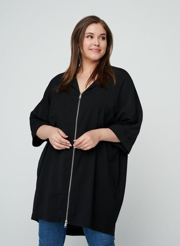 Oversized tunic with zipper, Black, Model image number 0