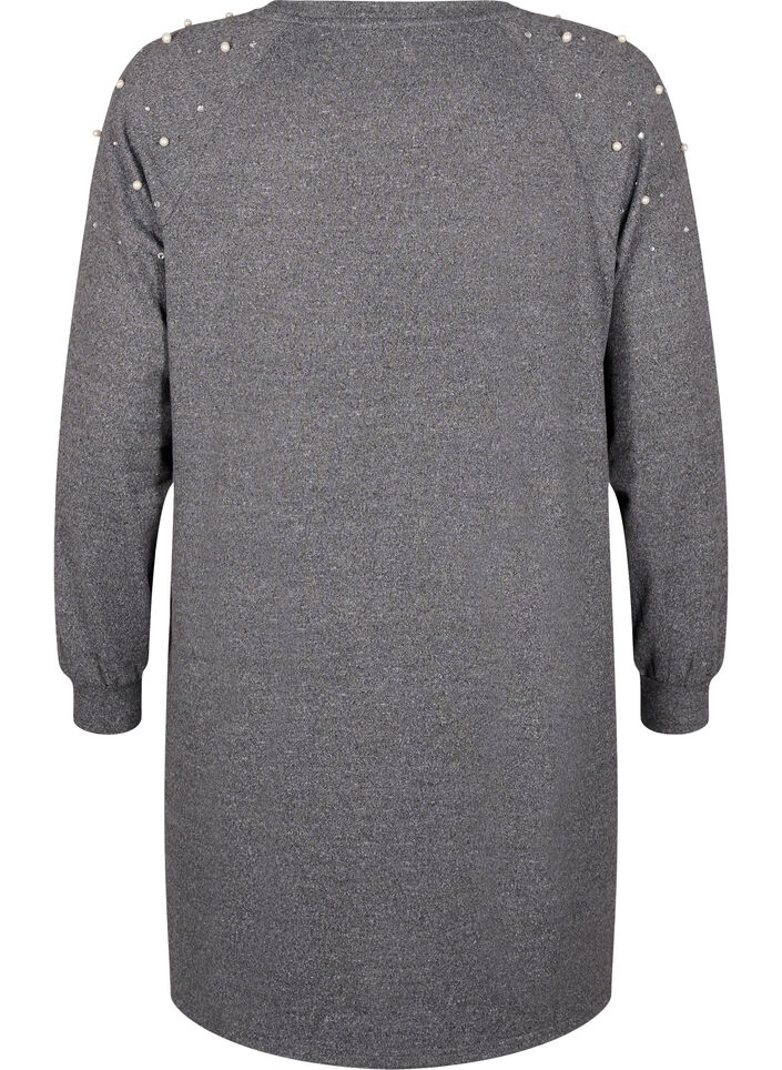 Long-sleeved dress with pearls, Dark Grey, Packshot image number 1