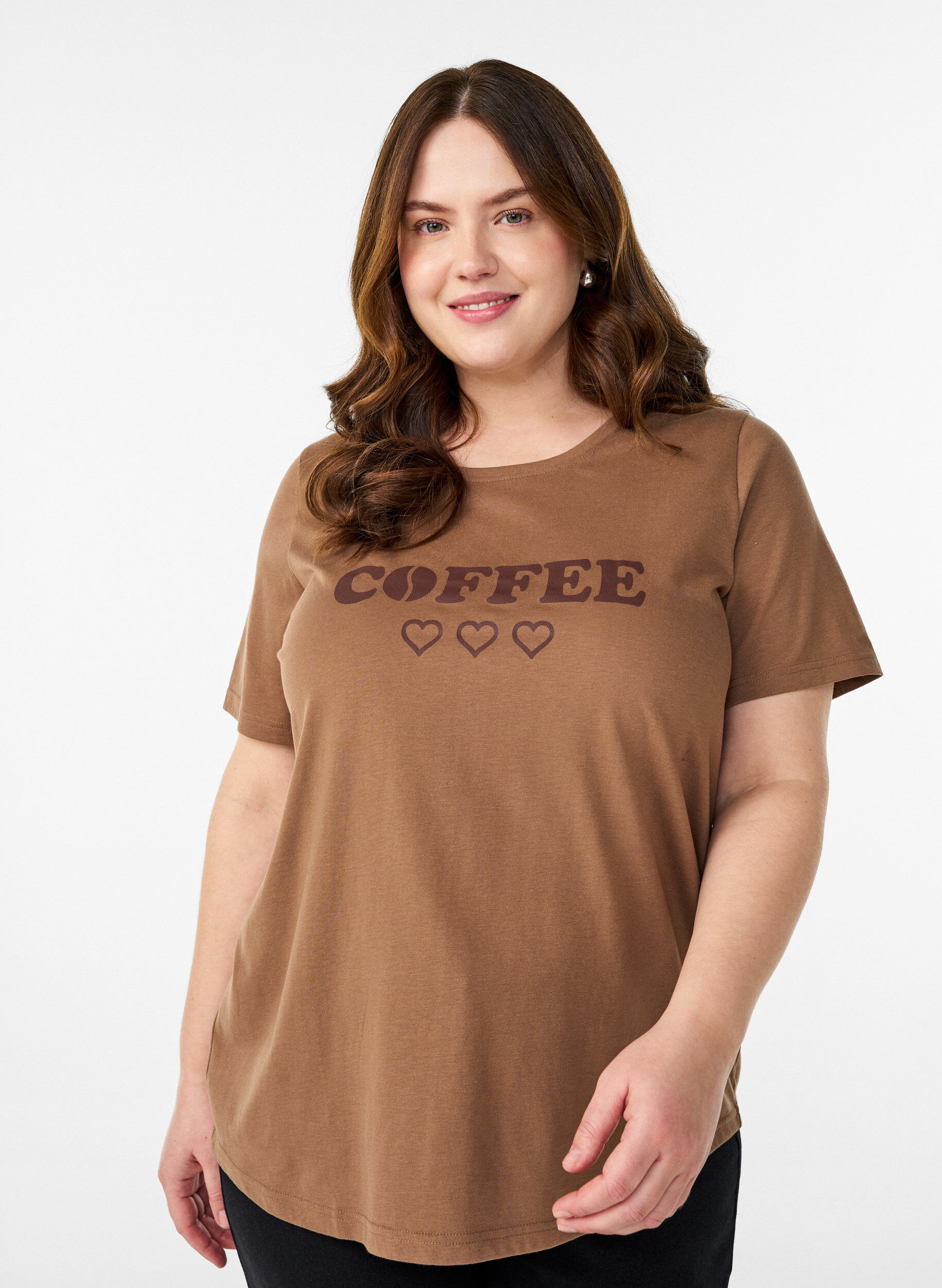 T-shirt with motif, Brown, Model