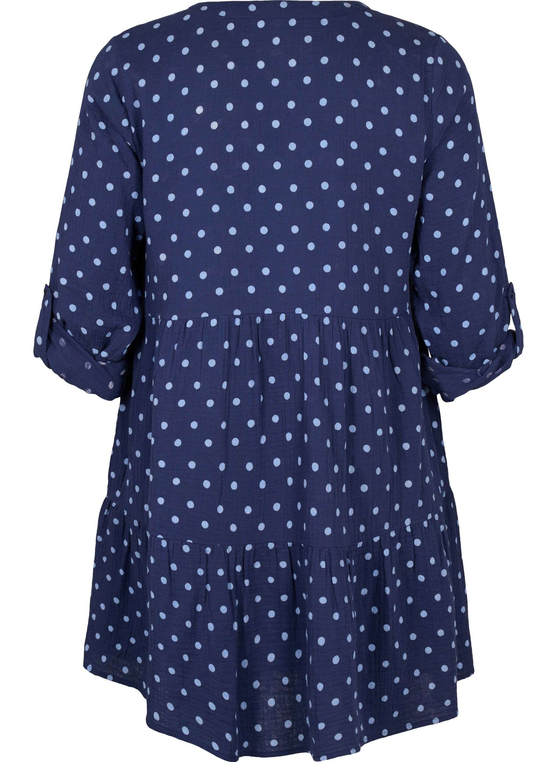 Zizzifashion Short cotton muslin dress with polka dots, Blue, Packshot image number 1