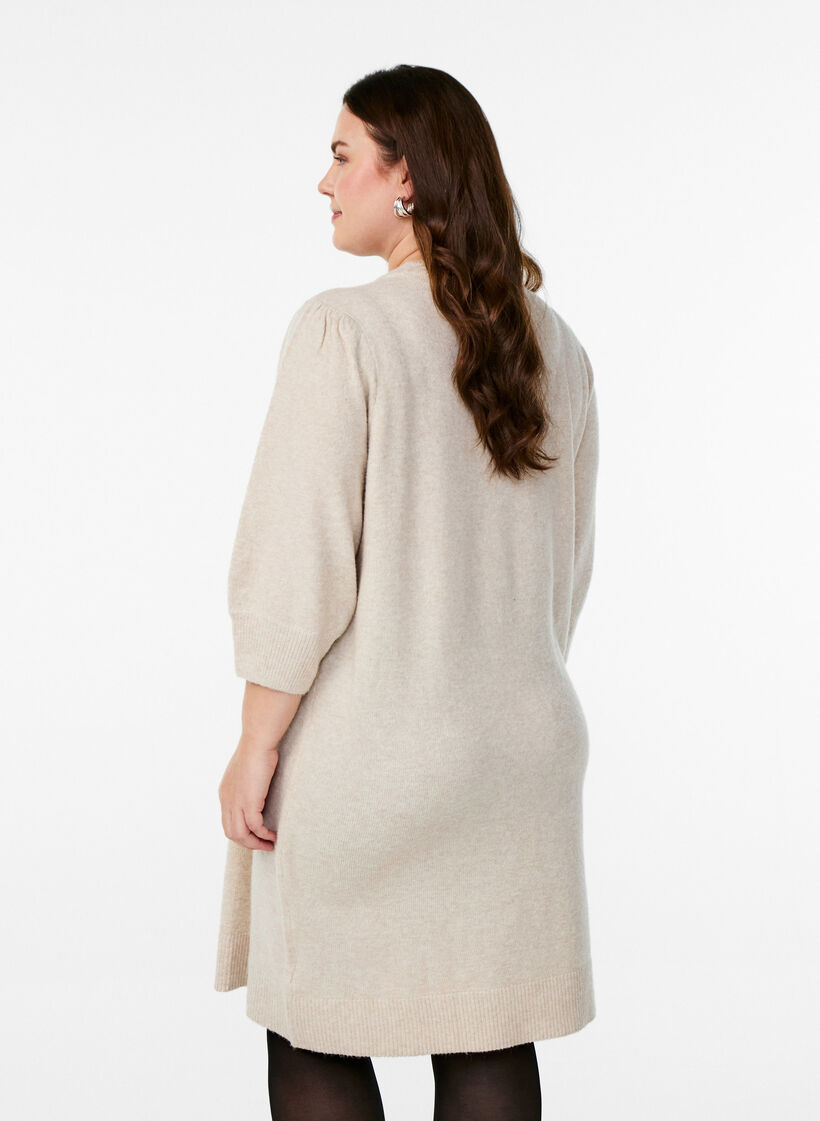Knitted dress with 3/4 sleeves and a round neck, P. Stone White Mel., Model image number 1