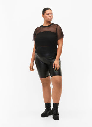 Mesh blouse with short sleeves, Black, Model image number 3