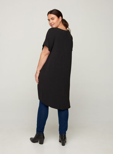 Short-sleeved tunic with a round neck, Black, Model image number 1