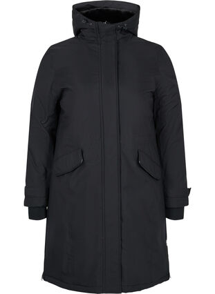 Waterproof winter jacket with a hood and pockets, Black, Packshot image number 0