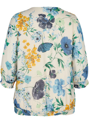 Floral blouse with 3/4 sleeves and smock detail, AOP Flower, Packshot image number 1