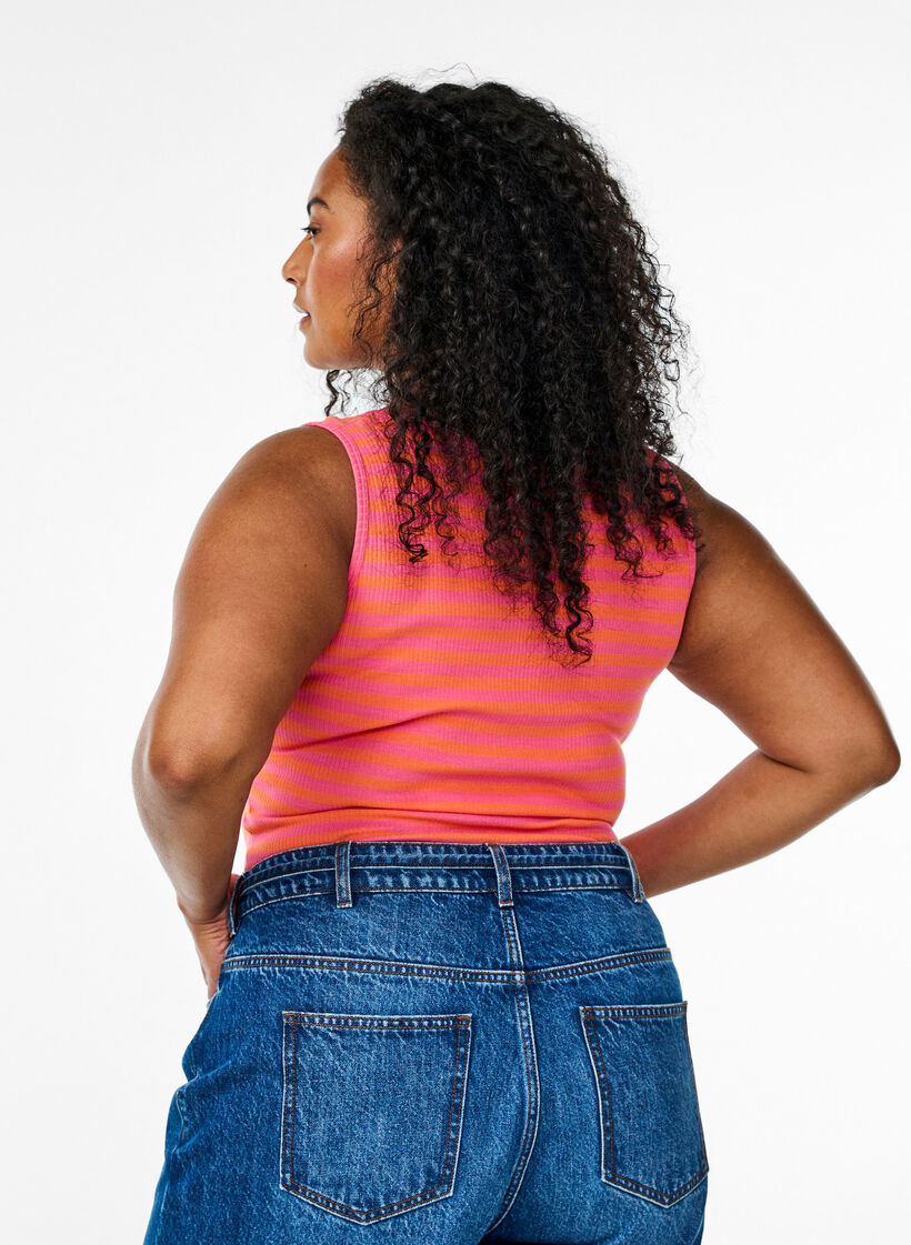Striped tank top with a rib structure, Coral, Model image number 2