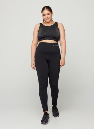 High waisted, textured workout leggings, Black, Model image number 0