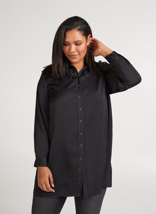 Tunic with buttons and feminine details, Black, Model image number 0