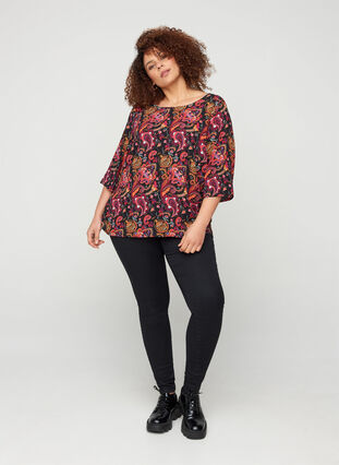 Printed blouse with lace back and 3/4-length sleeves, Navy Blazer/Paisley, Model image number 2