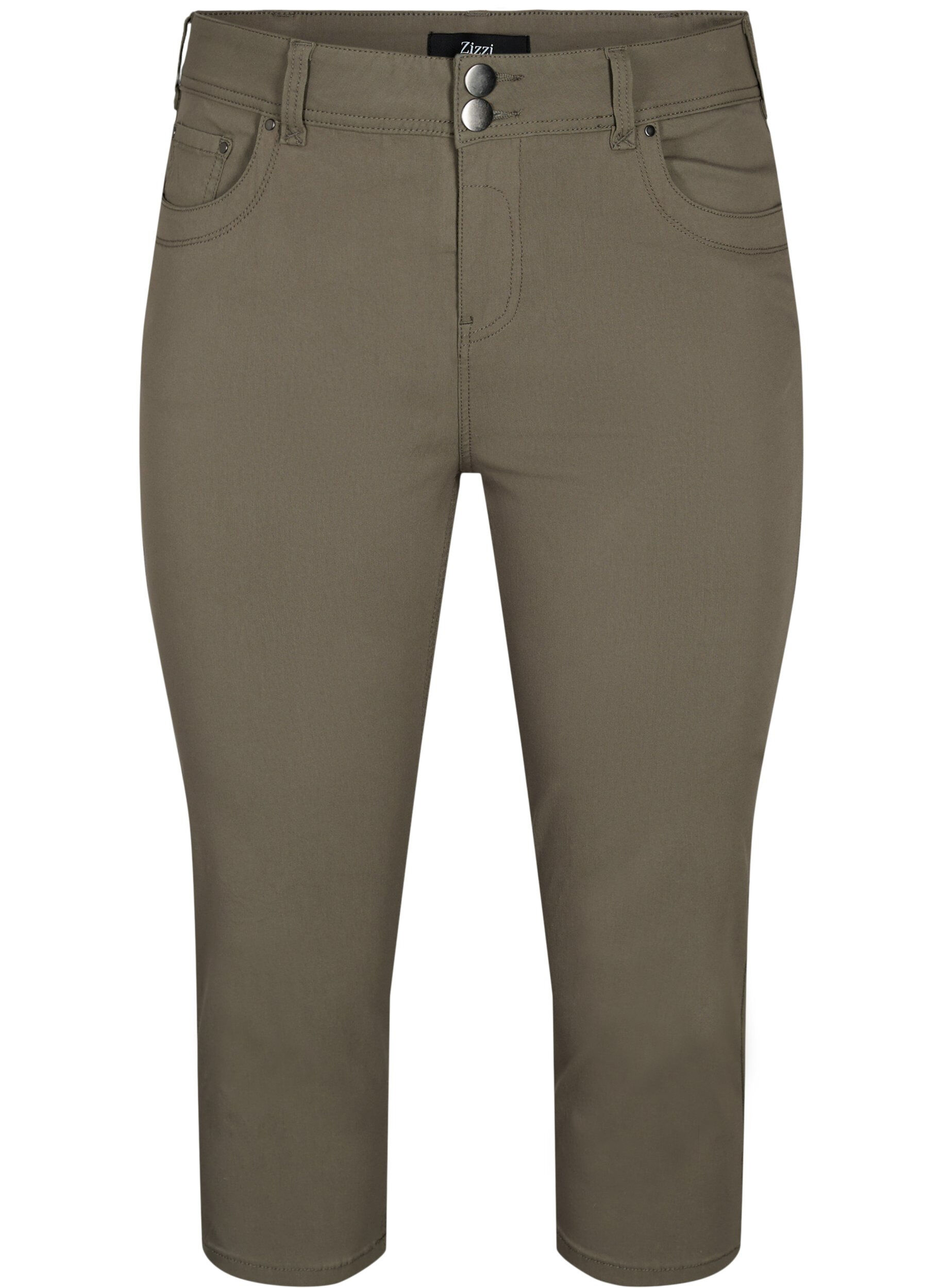 Zizzifashion Close-fitting capri trousers in viscose mix, Dusty Olive, Packshot image number 0
