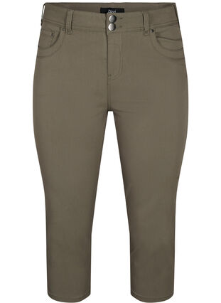 Close-fitting capri trousers in viscose mix, Dusty Olive, Packshot image number 0