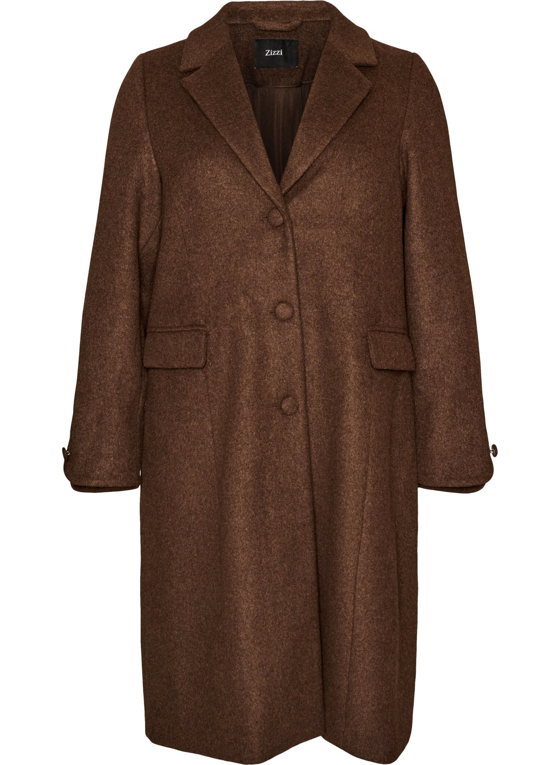 ZizzifashionWool blend coat with lapels and buttons, Brown, Packshot image number 0