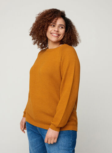 Knitted blouse with a round neckline, Buckthorn Brown, Model image number 0