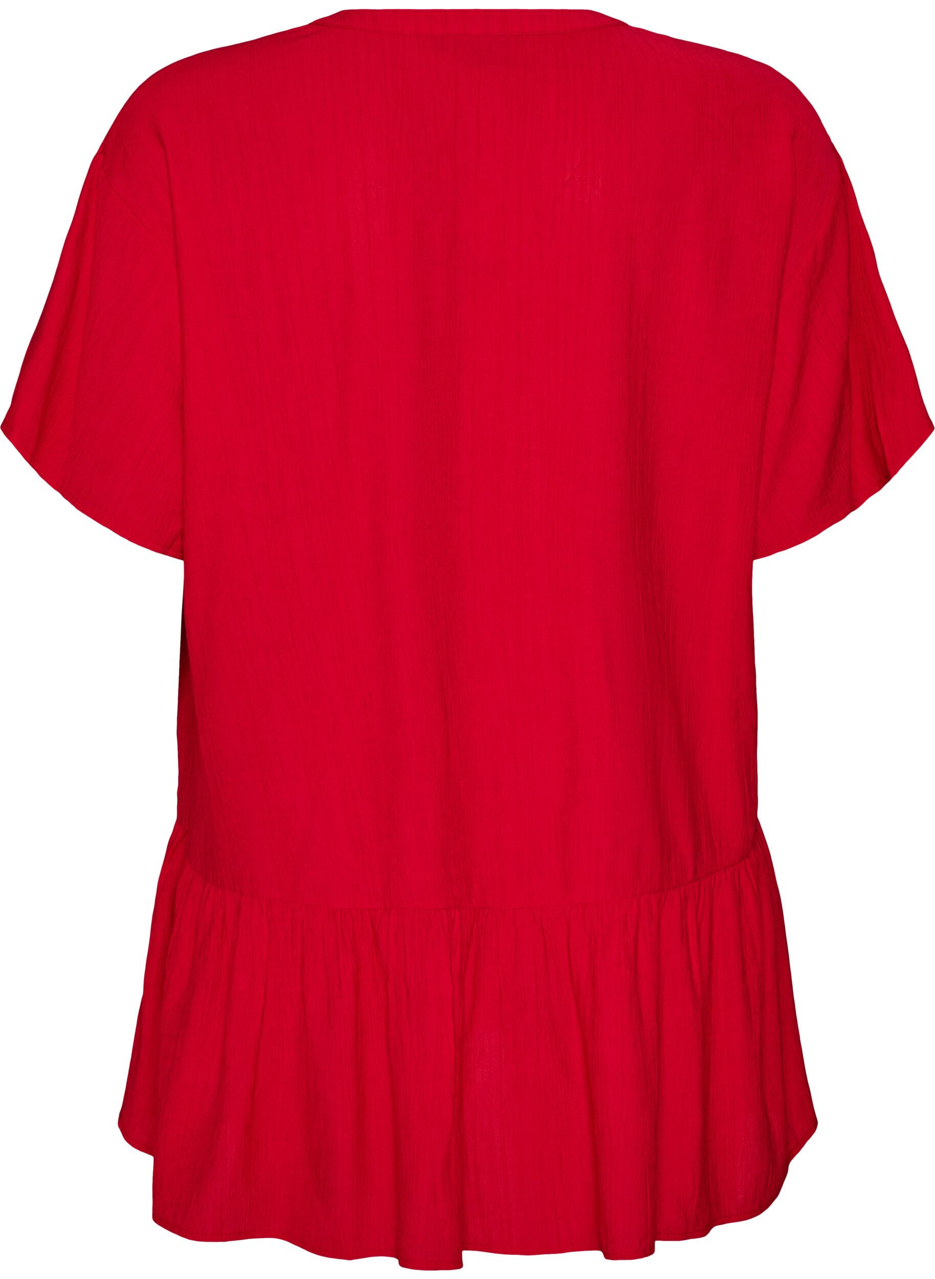 Zizzifashion Loose tunic with crinkled texture and ruffle hem, Red, Packshot image number 1