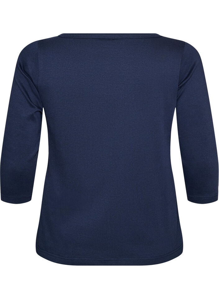 Basic T-shirt with boat neck and 3/4 sleeves, Blue, Packshot image number 1
