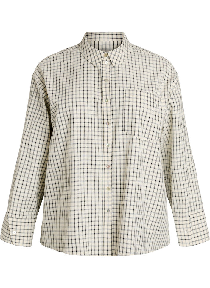 Checked shirt with a chest pocket, White, Packshot image number 0