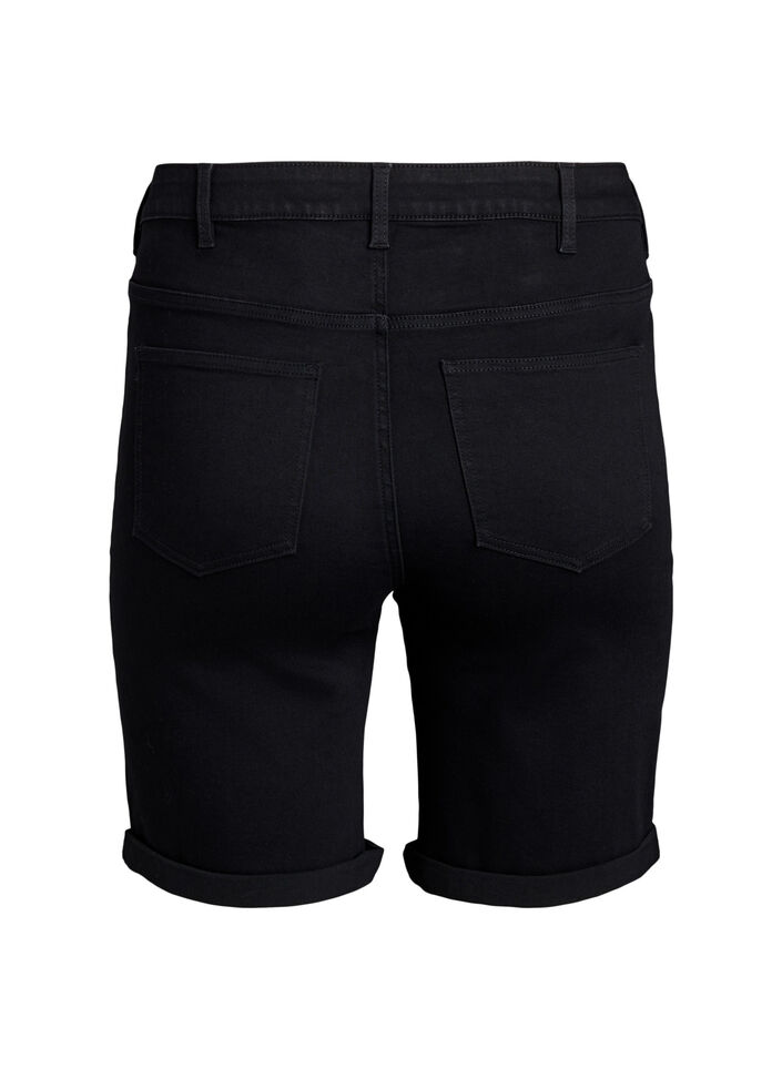 Fitted denim shorts with a high waist, Black, Packshot image number 1