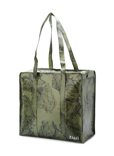 Shopping bag with zipper, Green Flower AOP, Packshot image number 0