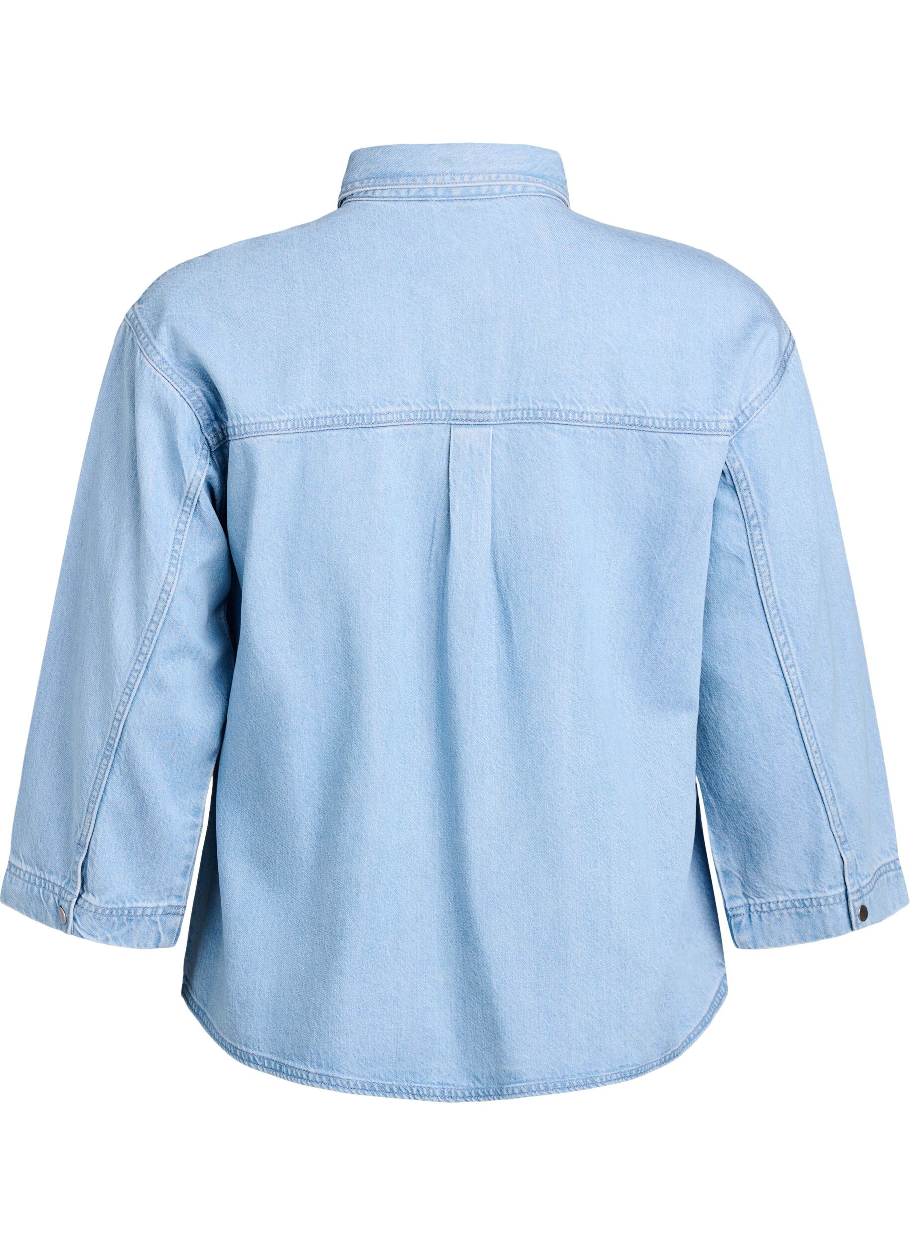 Zizzifashion Loose denim shirt with 3/4-sleeves, Light Blue, Packshot image number 1