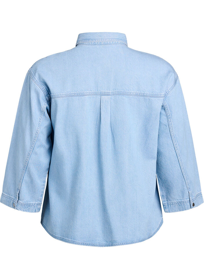 Loose denim shirt with 3/4-sleeves, Light Blue, Packshot image number 1