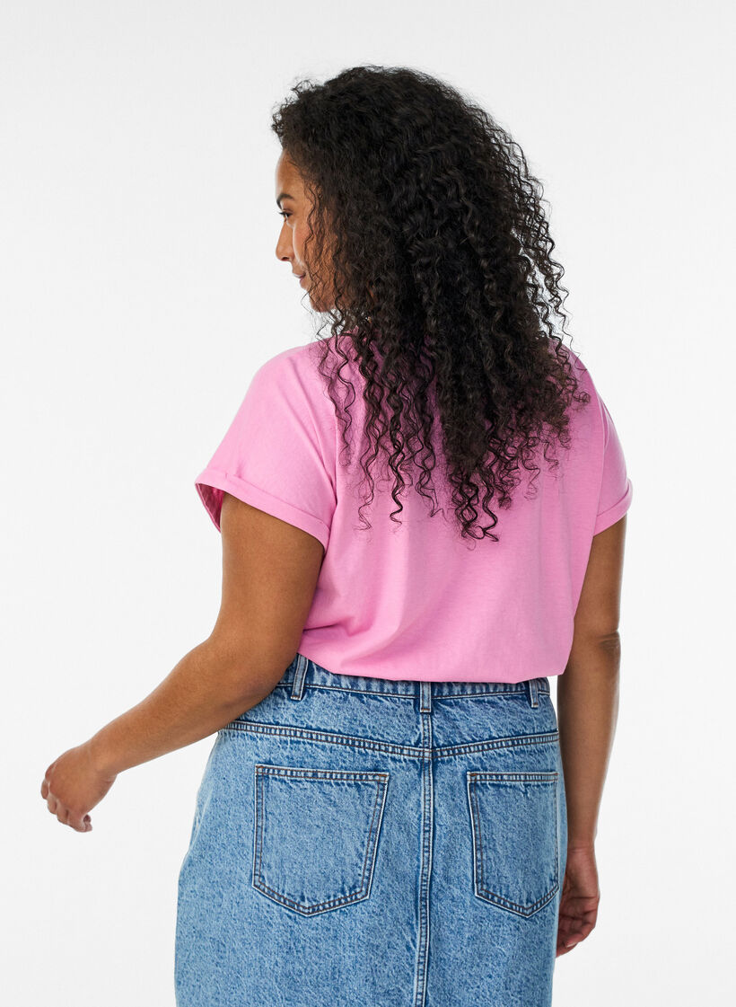 Short sleeved cotton blend t-shirt, Pink, Model image number 2