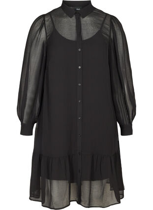 Long-sleeved dress with button fastening, Black, Packshot image number 0