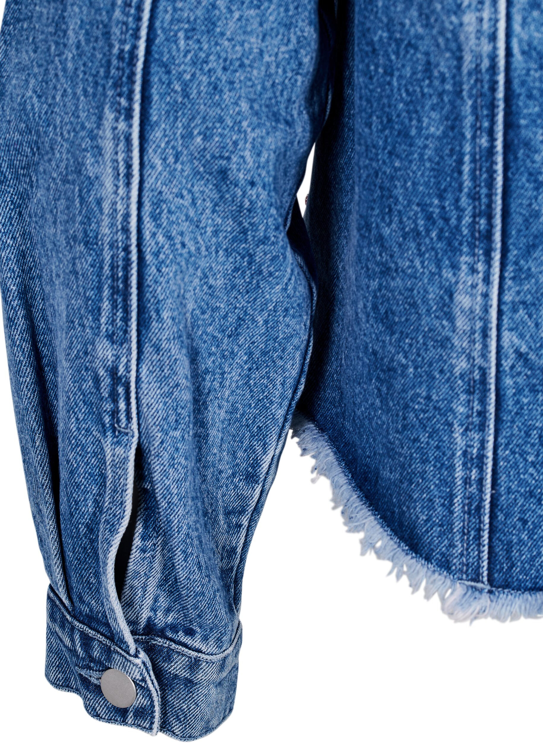 Zizzifashion Denim jacket with rhinestones and a raw hem, Blue, Packshot image number 3