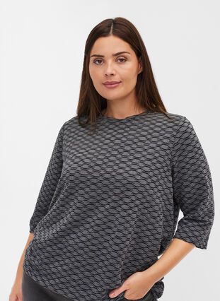 3/4 sleeve blouse with textured pattern, Black, Model image number 2