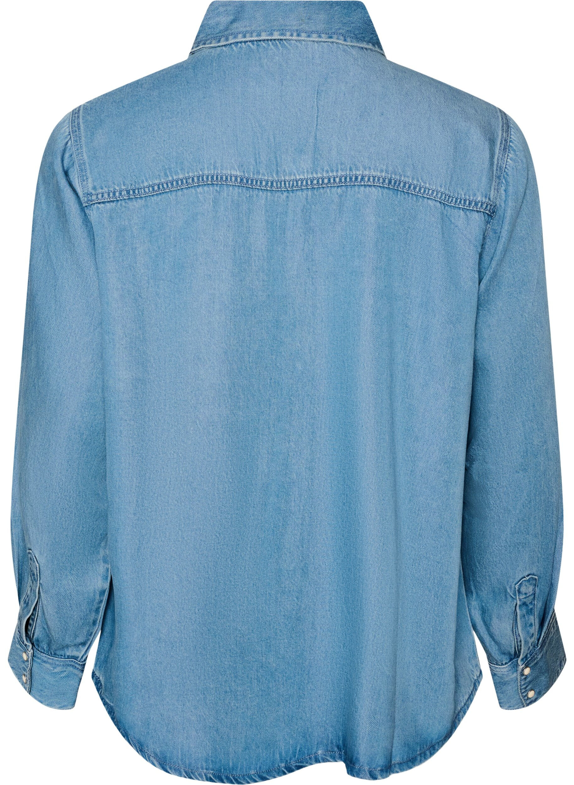 ZizzifashionDenim shirt in lyocell with press studs, Light Blue, Packshot image number 1