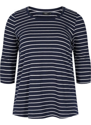 Striped cotton blouse with 374 sleeves, Blue Stripe, Packshot image number 0