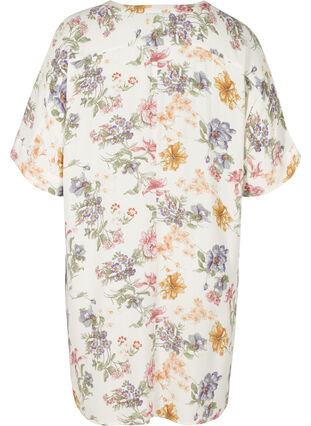 Short-sleeved viscose tunic with print, Creme Vintage Flower, Packshot image number 1