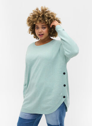 Marled knitted sweater with button details, Surf Spray Mel, Model image number 0