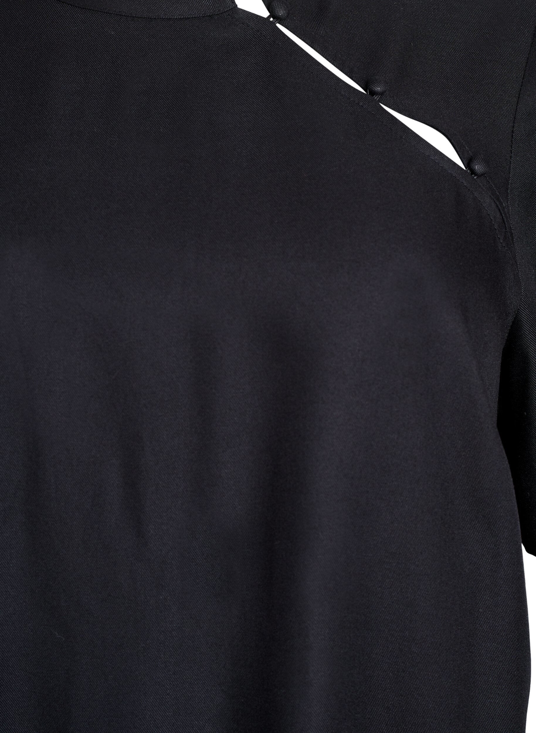 Zizzifashion Short-sleeved blouse with diagonal button fastening, Black, Packshot image number 2