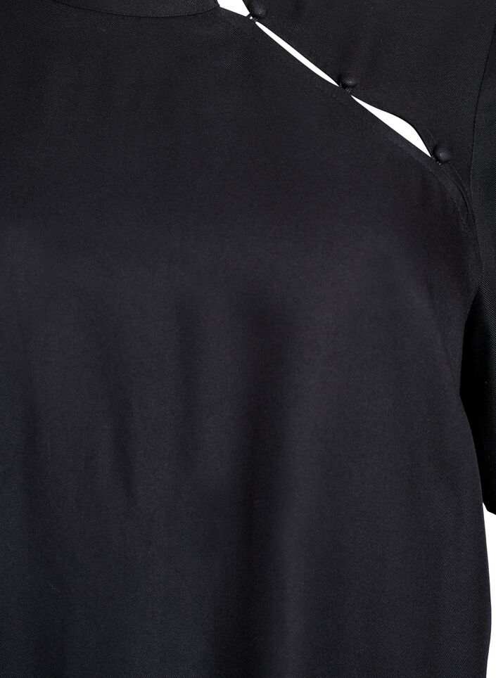 Short-sleeved blouse with diagonal button fastening, Black, Packshot image number 2