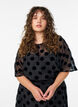 Party blouse in organza-look with velvet dots, Black, Model image number 0
