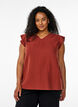 Sleeveless top in cotton muslin with ruffles, Red, Model image number 0