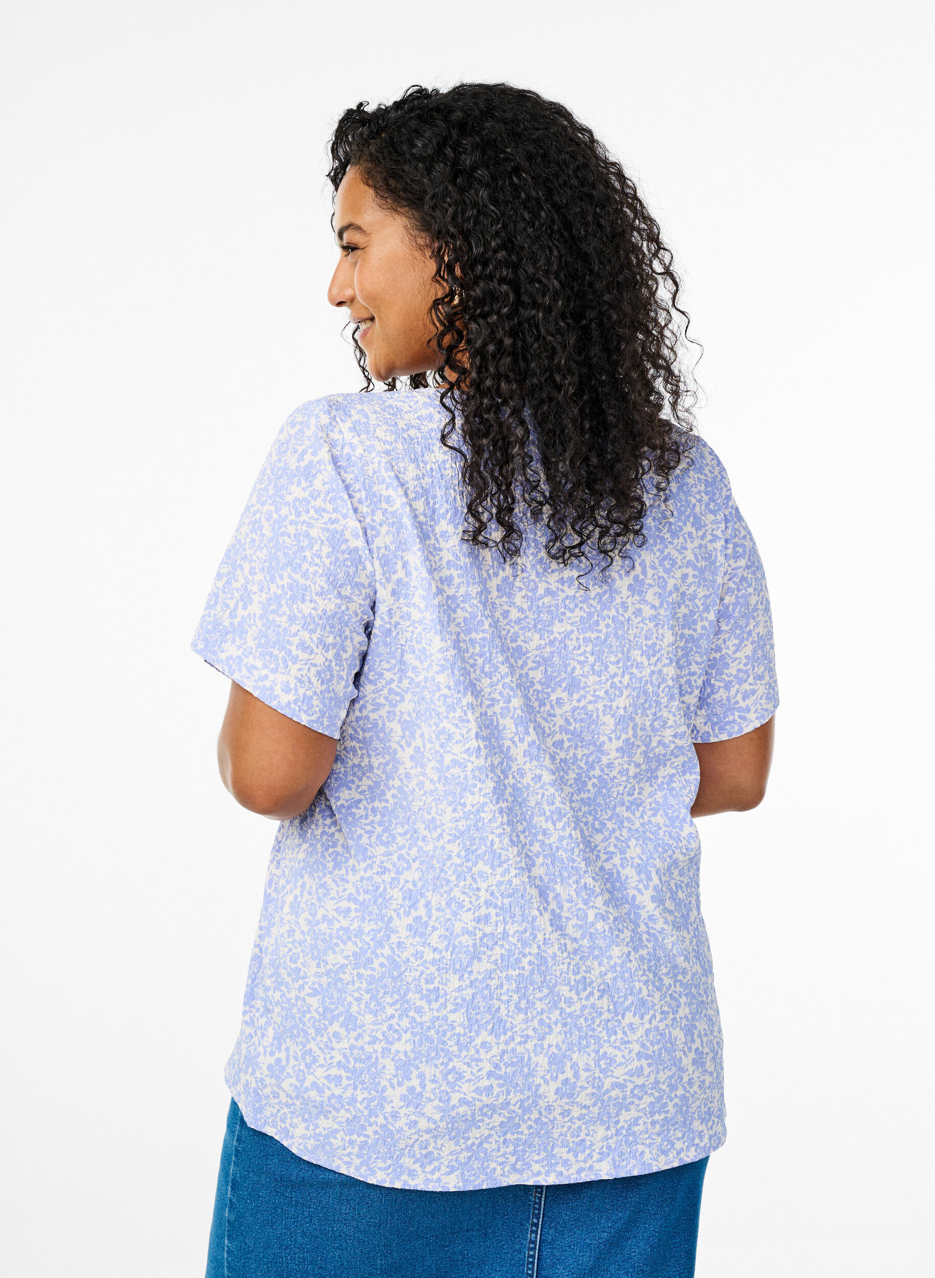Zizzifashion Short-sleeved blouse with texture, Blue, Model image number 2
