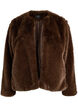 Short faux fur jacket with an open front, Brown, Packshot image number 0